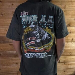 Vintage 90s Men's Bald eagle Black & white  biker tee